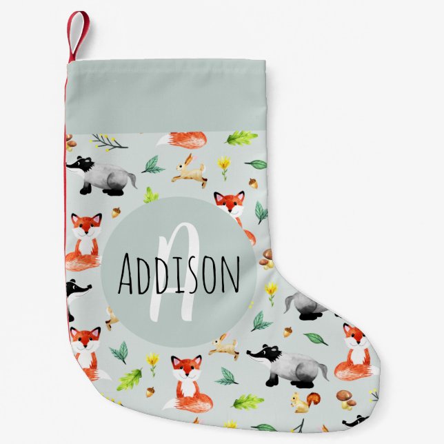 Babys Cute Woodland Forest Animal Mönster Kids Liten Julstrumpa (Framsidan)