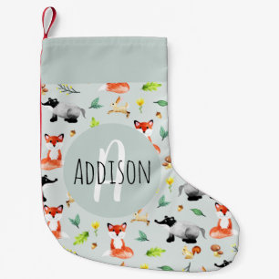 Babys Cute Woodland Skogsdjur Mönster Kids Liten Julstrumpa