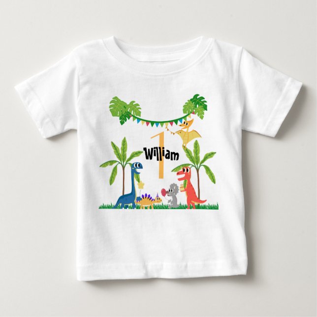 Baby's First Birthday Dinosaur  Baby T-Shirt (Framsida)