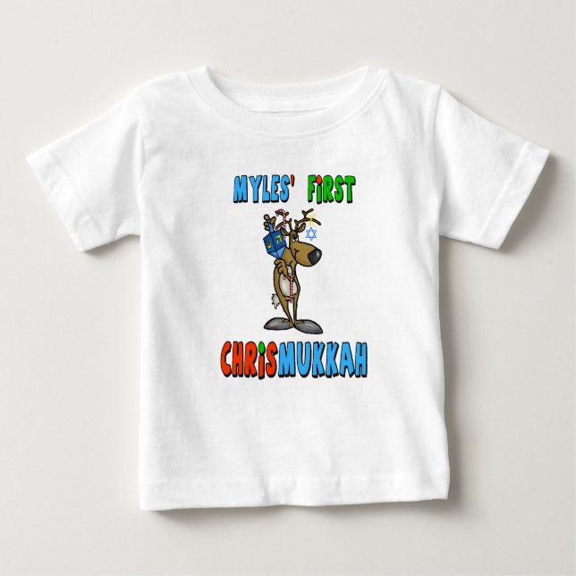Baby's First Chrismukkah Custom Name T-Shirt (Framsida)