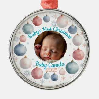 Baby's First Christmas 2025 Personlig Foto Julgransprydnad Metall