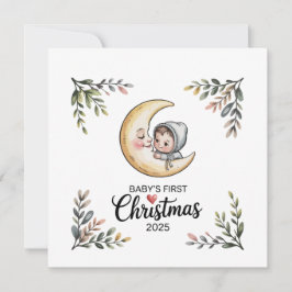 Baby's First Christmas 2025 Vintage Måne & Baby Julkort