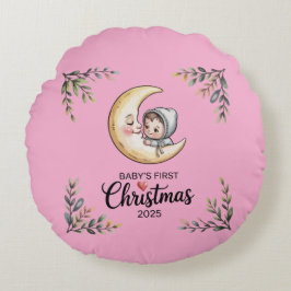 Baby's First Christmas 2025 Vintage Måne & Baby Rund Kudde