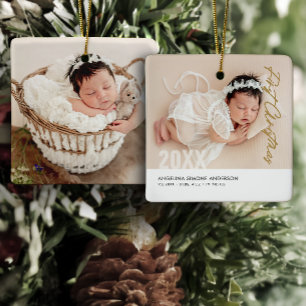 Baby's First Christmas 2-Foto Namn & Födelsedetalj Julgransprydnad Keramik
