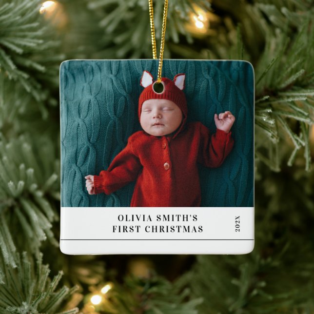 Babys First Christmas  Birth Stats Announcement  Julgransprydnad Keramik (Träd)