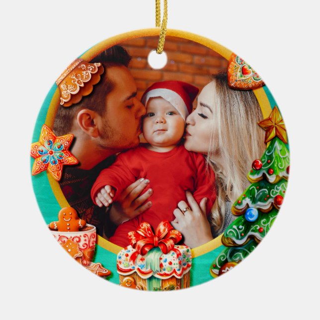 Baby's First Christmas Custom Name Photo Keepsake Julgransprydnad Keramik (Framsidan)