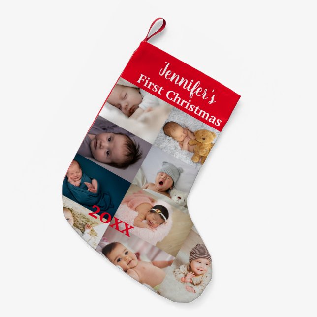 Baby's First Christmas Custom Photo Collage Name  Liten Julstrumpa (Framsidan (Hängande))