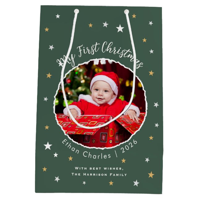 Baby's First Christmas Custom Photo Green (Baksidan)