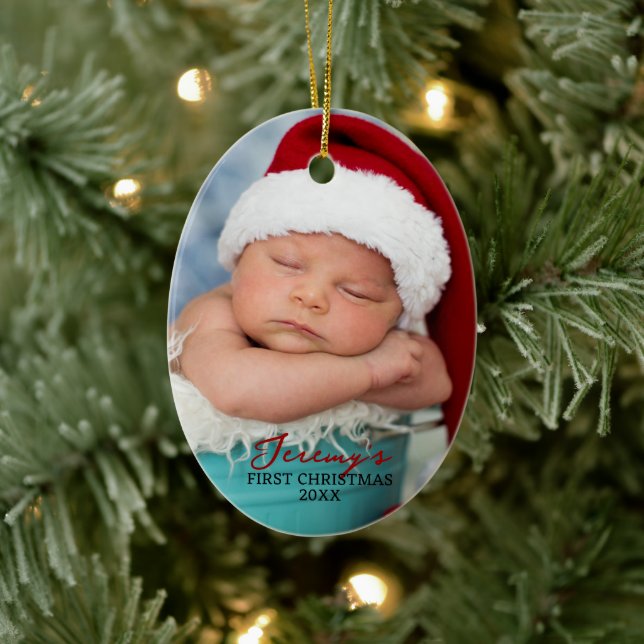 Baby's First Christmas Double Sided Photo Oval Julgransprydnad Keramik (Träd)