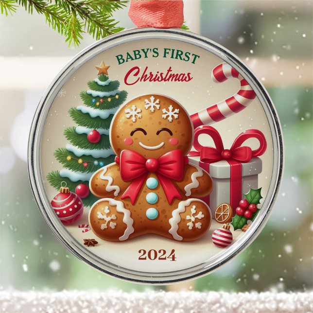 Baby's First Christmas Gingerbread Kid Custom year Julgransprydnad Metall (Skapare uppladdad)