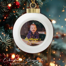 Babys First Christmas Gold Sparkle Stars Photo Julgranskula Keramik