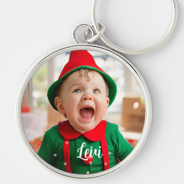 Baby's First Christmas | lärlingstomte Rund Silverfärgad Nyckelring (Framsidan)