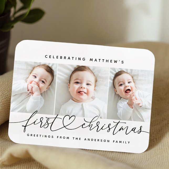 Baby's First Christmas Modern Simple 3 Photo Magnet (Skapare uppladdad)