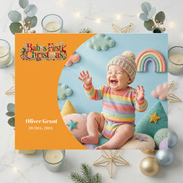 Baby's First Christmas Modern Typography Photo Helg Vykort