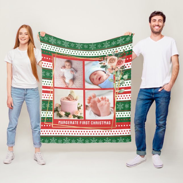 Baby's First Christmas Personalized 4 Photo  Fleecefilt (På plats)