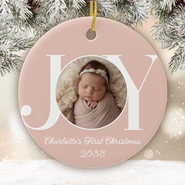 Baby's First Christmas Photo Blush Pink Julgransprydnad Keramik (Skapare uppladdad)
