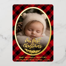 Baby's First Christmas Photo Buffalo Plaid 