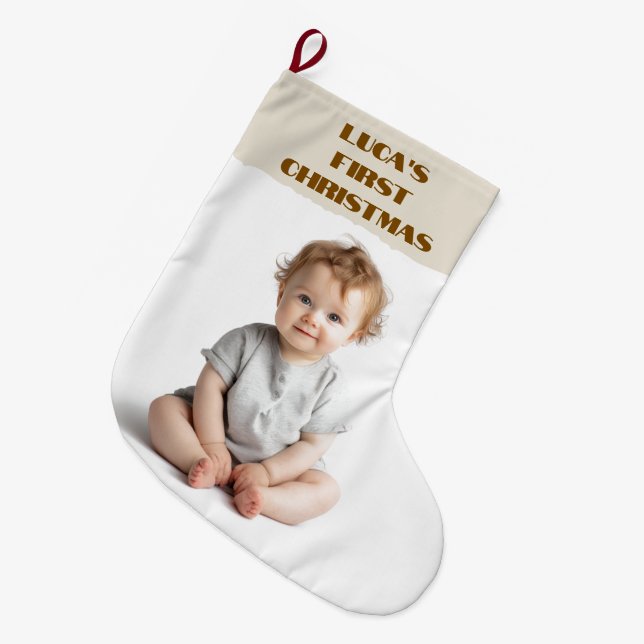 Baby's First Christmas  Photo & Name Stocking Stor Julstrumpa (Framsidan (Hängande))