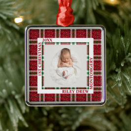 Baby's First Christmas Photo Plaid Julgransprydnad Metall