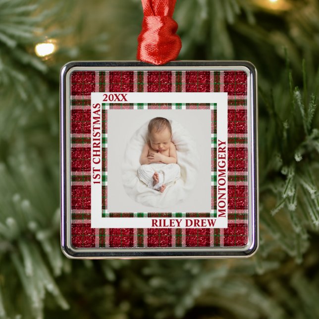 Baby's First Christmas Photo Plaid Julgransprydnad Metall (Träd)