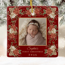 Baby's First Christmas Poinsettia Photo Julgransprydnad Keramik