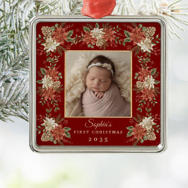 Baby's First Christmas Poinsettia Photo Julgransprydnad Metall