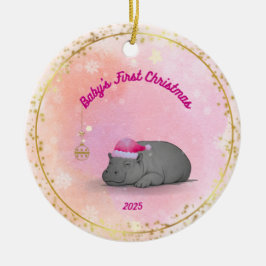 Baby's First Christmas - Porslinsflodhästprydnad Julgransprydnad Keramik