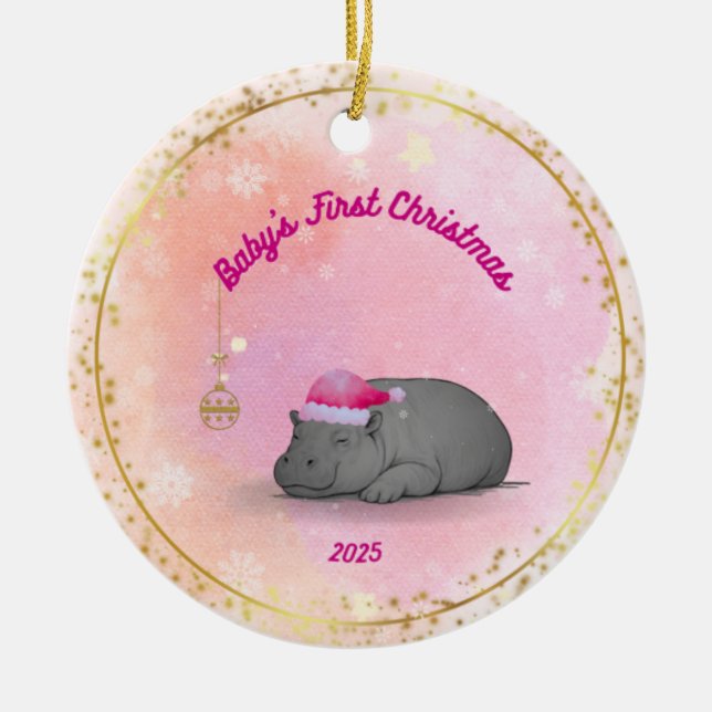 Baby's First Christmas - Porslinsflodhästprydnad Julgransprydnad Keramik (Framsidan)