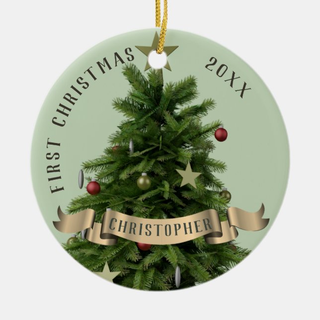 Baby's First Christmas Sage Green Ceramic Ornament (Framsidan)
