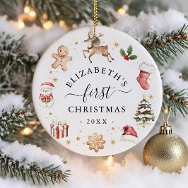 Baby's First Christmas Watercolor Wreath Julgransprydnad Keramik