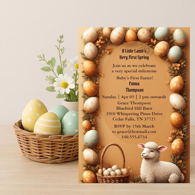 Babys First Easter Pastel Green Spring Lamb Party Inbjudningar (Babys First Easter Pastel Green Spring Lamb Party Invitation)