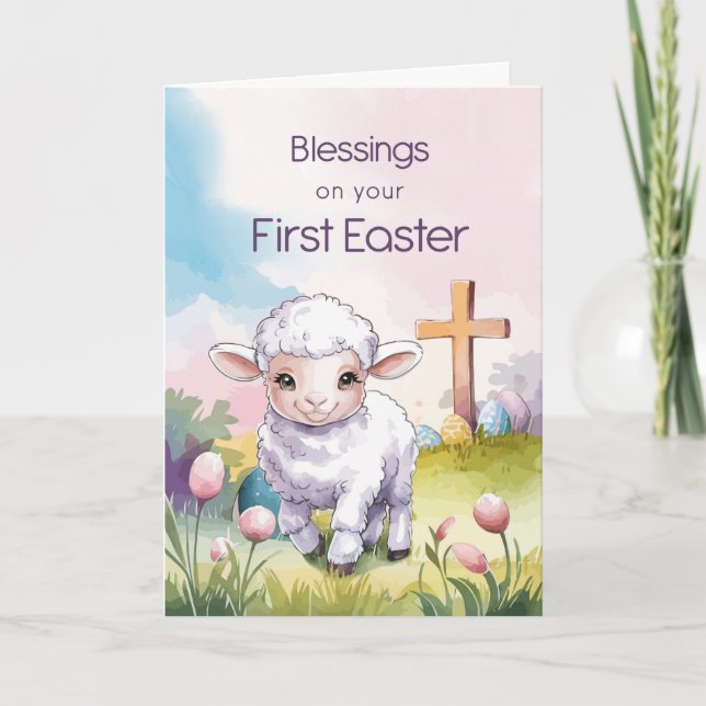 Baby's First Easter Religious Lamb Cross Christian Kort (Framsida)