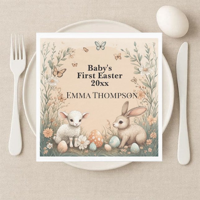 Baby's First Easter Woodland Animals Bunny Lamb Pappersservett (Baby's First Easter Woodland Animals Bunny Lamb Napkins)