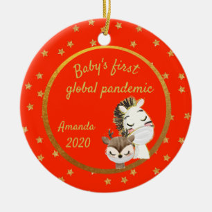 Baby's First Global Pandemic 2020 Zebra Guld Julgransprydnad Keramik