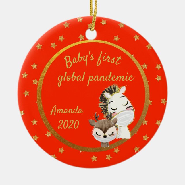 Baby's First Global Pandemic 2020 Zebra Guld Julgransprydnad Keramik (Framsidan)