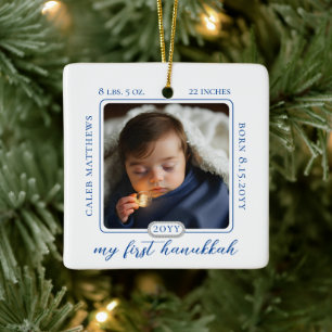 Babys First Hanukkah Birth Stats Photo Julgransprydnad Keramik
