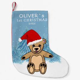 Baby's First jul Blue Nalle Sant Hat Liten Julstrumpa