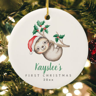 Babys First jul Custom Name Sloth Ornament