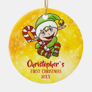 Baby's First jul Elf Candy cane Gult Julgransprydnad Keramik