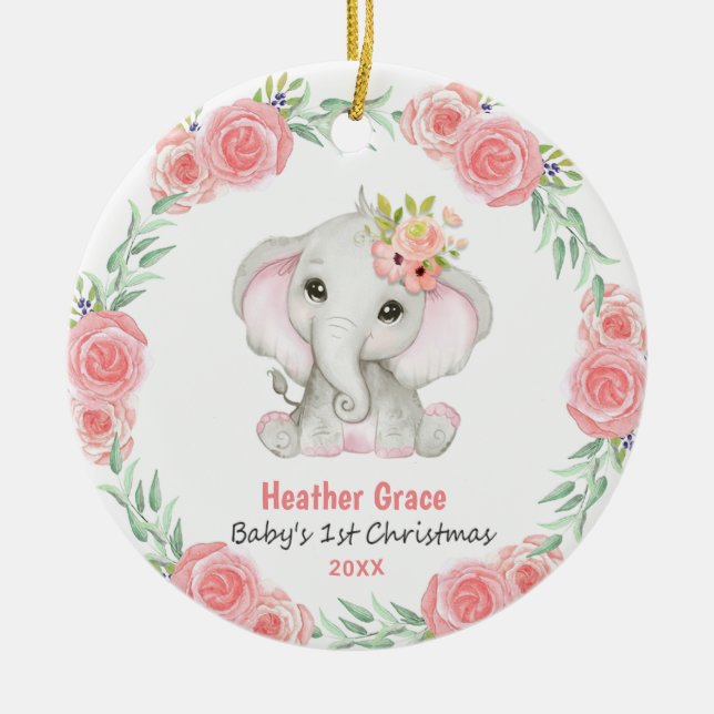 Babys First jul Girls Elephant Personlig Julgransprydnad Keramik (Framsidan)