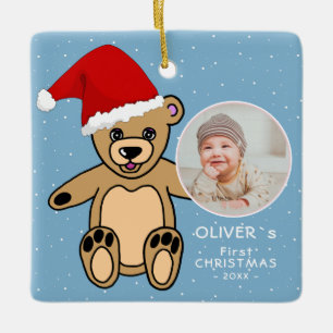 Baby's First jul Nalle Santa Hat Photo Julgransprydnad Keramik