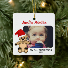 Baby's First jul Nalle Santa Hat Photo Julgransprydnad Keramik