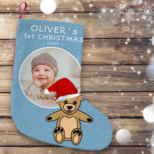 Baby's First jul Nalle Santa Hat Photo Liten Julstrumpa