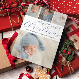 Babys First jul Photo Collage Blue Julkort