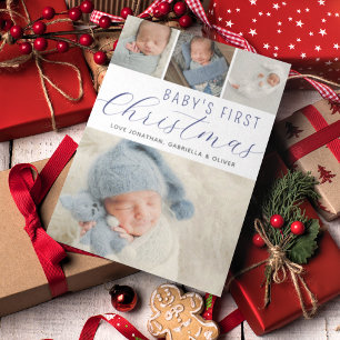 Babys First jul Photo Collage Blue Julkort