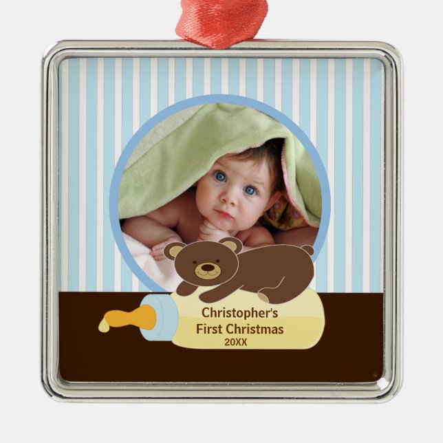 Babys First jul Photo Ornament Bear Flaska (Framsidan)