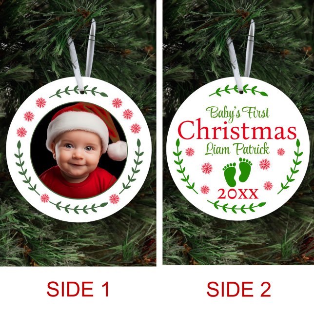 Babys First jul Photo Red Snowflake & Laurel Julgransprydnad Keramik (Skapare uppladdad)