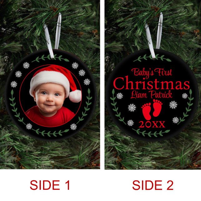 Babys First jul Photo Snöflingor & Laurel Julgransprydnad Keramik (Skapare uppladdad)