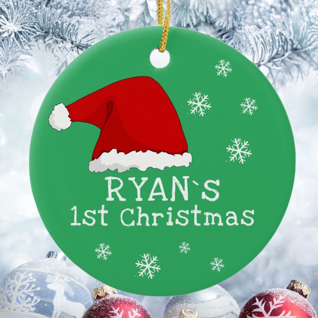 Baby's First jul Red Santa Hat Snöflingor Julgransprydnad Keramik (Skapare uppladdad)