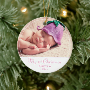 Baby's First jul Rosa Flicka Photo Julgransprydnad Keramik